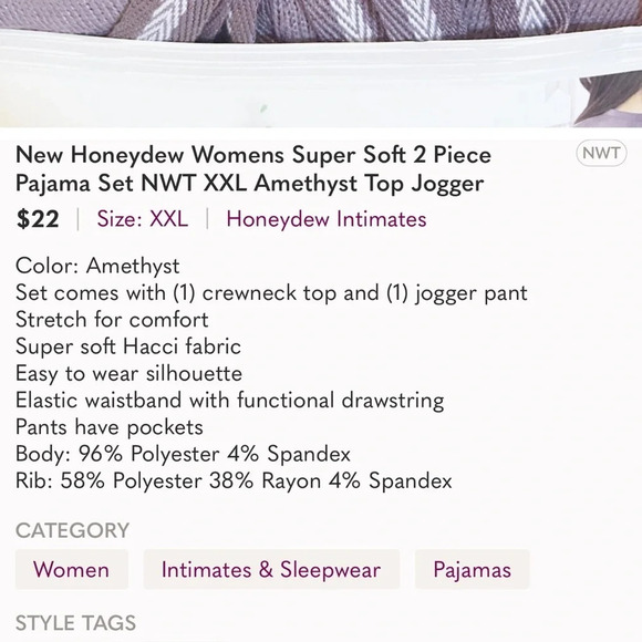 New Honeydew Womens Super Soft 2 Piece Pajama Set NWOT XXL 2 Tops 1 Pants - Picture 12 of 12